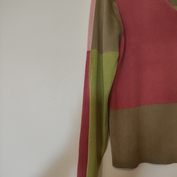 CARLISLE WOMEN'S SILK SWEATER  MULTICOLOR BLOCK PATTERN SIZE LARGE MINIMALIST - Picture 9 of 15